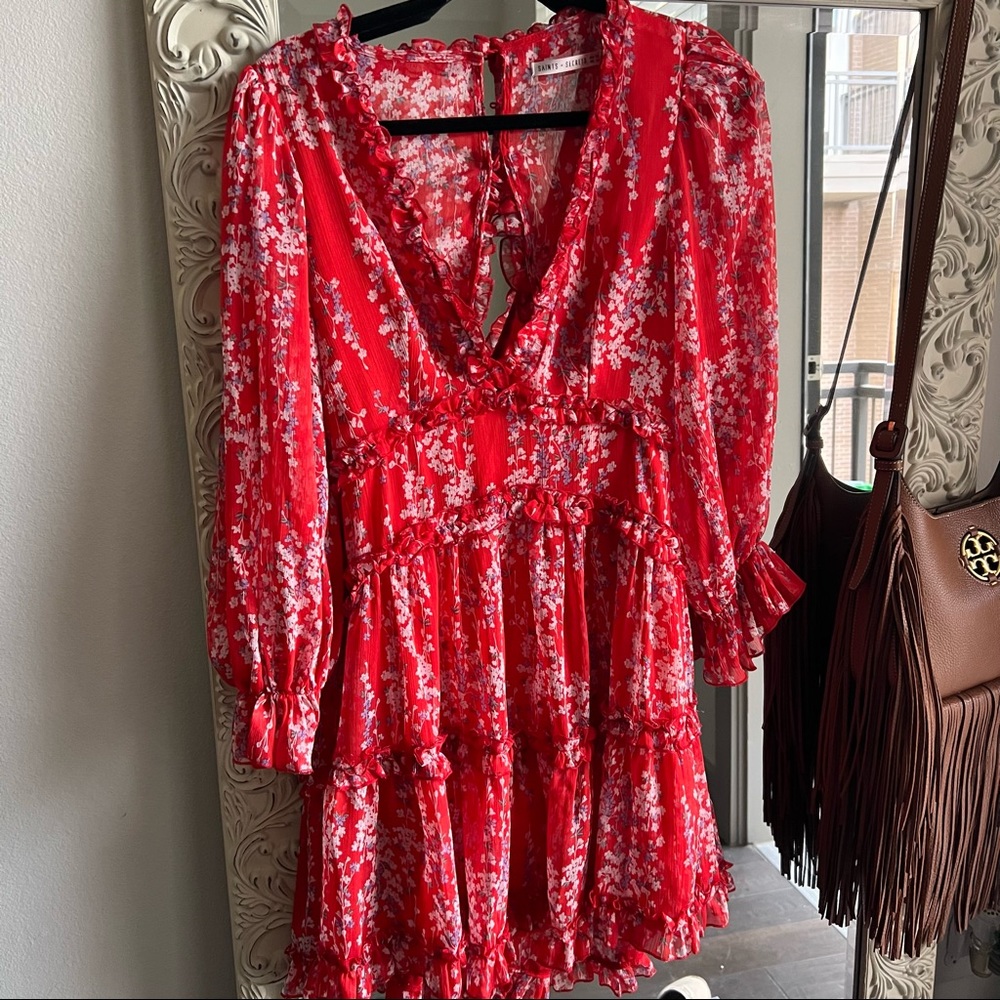 Vici collection red floral dress with open back